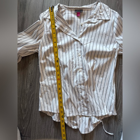 Vince Camuto|White pinstripe button down long sleeve blouse,cinch tie on back• - Picture 10 of 10